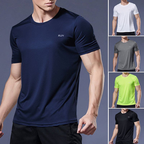 Gym Sport Shirt for Men, Breathable Quick Dry Workout Tee – Round Neck Short Sleeve Activewear Top