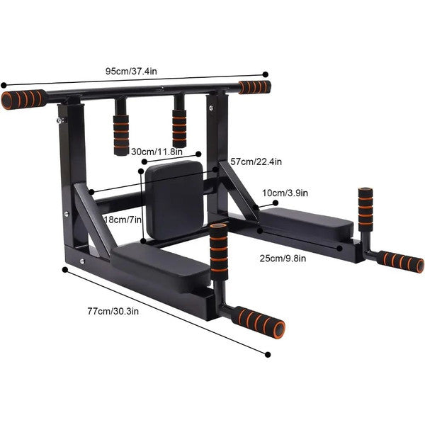 Multi-Grip Wall Mount Pull-Up Bar & Dip Station, Home Fitness Equipment for Chest, Back, Arm & Trunk Muscle Exercise