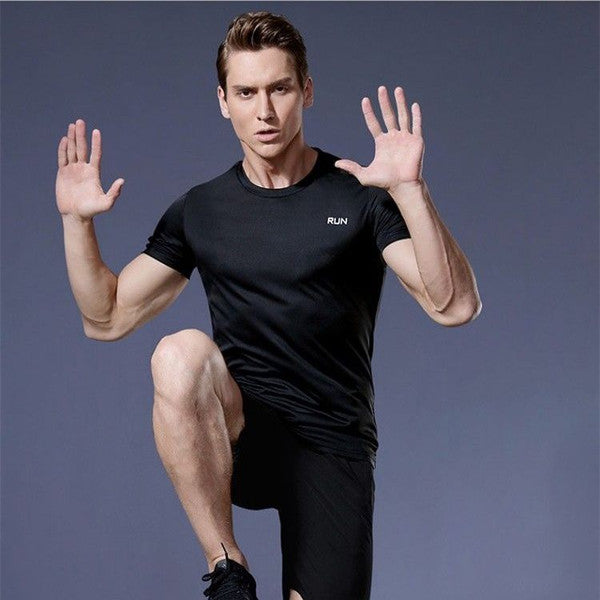 Gym Sport Shirt for Men, Breathable Quick Dry Workout Tee – Round Neck Short Sleeve Activewear Top