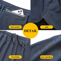 Men Running Shorts Quick-Drying Fitness Shorts Double Layer Workout Pants for Training & Bodybuilding