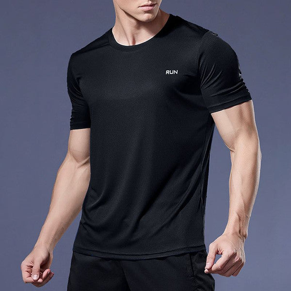 Gym Sport Shirt for Men, Breathable Quick Dry Workout Tee – Round Neck Short Sleeve Activewear Top